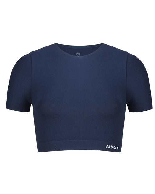 AUROLA Essentials Seamless Short Sleeve Crop Top for Women Workout Active Comfort Athletic Shirts TeeTuxedo BlueS