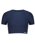 AUROLA Essentials Seamless Short Sleeve Crop Top for Women Workout Active Comfort Athletic Shirts TeeTuxedo BlueS