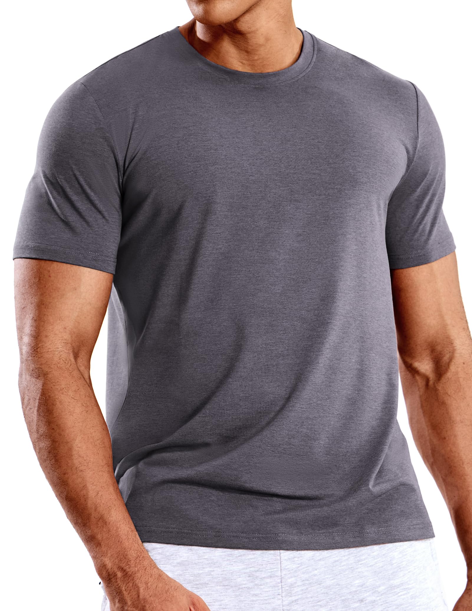 MIER Mens Athletic Running T-Shirts Short Sleeve Quick Dry Soft Gym Workout Top Performance Tee Shirts Heather Charcoal XXL